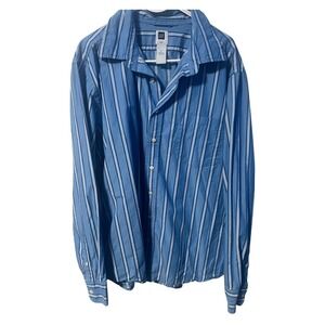 GAP Mens Blue Striped Long Sleeve Button Down Shirt XL Cotton Casual Work